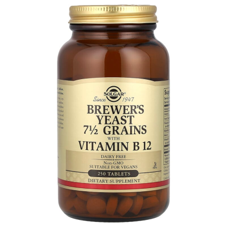 Пивные дрожжи 7 1/2 зерна с витамином B12, Brewer's Yeast, 7 1/2 Grains with Vitamin B12, Solgar, 250 таблеток
