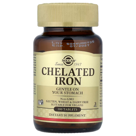 Железо, Chelated Iron, Solgar, хелат, 100 таблеток (25 мг на таблетку)