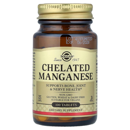 Марганець хелатний, Chelated Manganese, Solgar, хелатний, 100 таблеток (8 мг на таблетку)