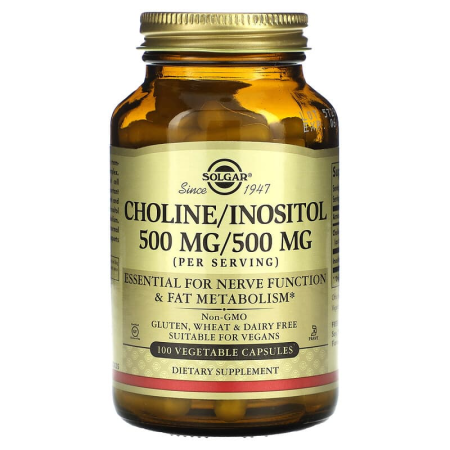 Холін та Інозитол, Choline/Inositol, Solgar, 100 вегетаріанських капсул