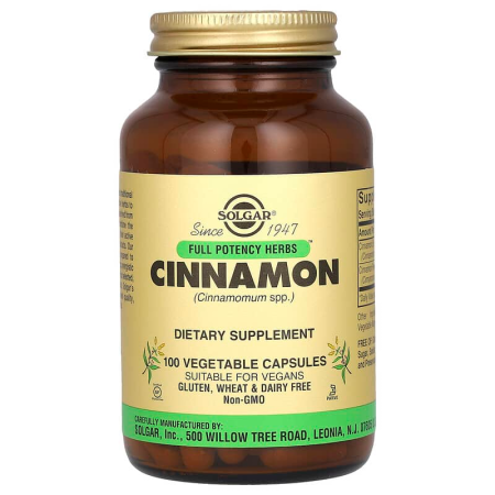 Екстракт кориці, Cinnamon, Full Potency Herbs, Solgar, 100 вегетаріанських капсул