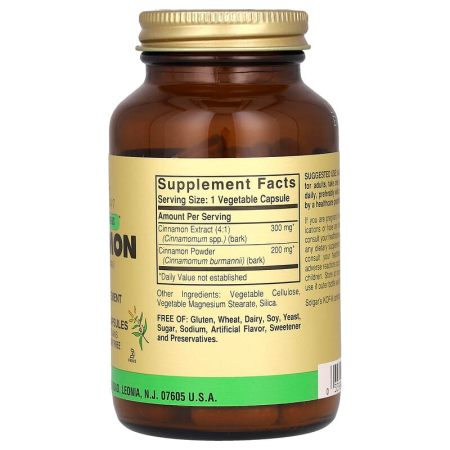 Екстракт кориці, Cinnamon, Full Potency Herbs, Solgar, 100 вегетаріанських капсул
