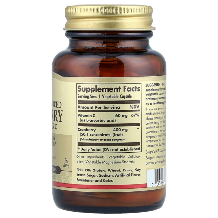 Клюква + витамин С, Cranberry Vitamin C, Solgar, натуральная, 60 растительных капсул