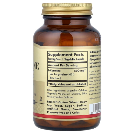 L-цистеин, L-Cysteine, Solgar, 500 мг, 90 вегетарианских капсул