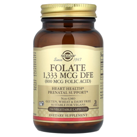 Фолат, Folate, Solgar, 1333 мкг DFE (800 мкг фолієвої кислоти), 250 вегетаріанських капсул