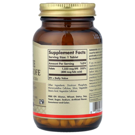 Фолат, Folate, Solgar, фолієва кислота, 1,333 мкг DFE (800 мкг), 250 таблеток