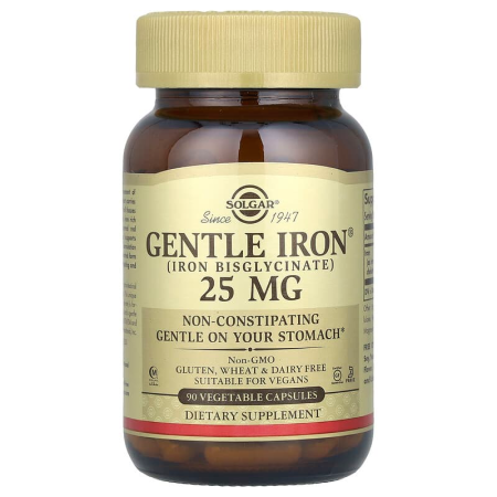 Железо, Gentle Iron, Solgar, 25 мг, 90 вегетарианских капсул