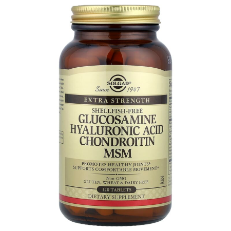 Глюкозамін, гіалуронова, хондроїтин, МСМ, Glucosamine Hyaluronic Acid Chondroitin MSM, Solgar, 120 таблеток