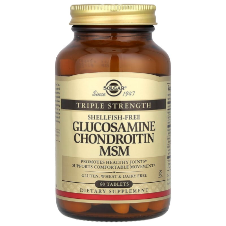 Глюкозамін, хондроїтин, МСМ, Glucosamine Chondroitin MSM, Solgar, потрійна сила, 60 таблеток