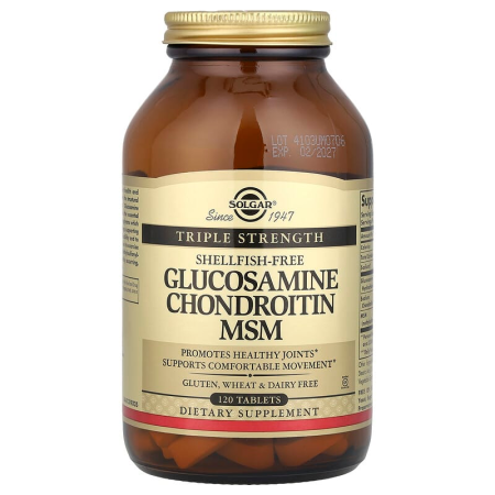 Глюкозамін, хондроїтин, МСМ, Glucosamine Chondroitin MSM, Solgar, потрійна сила, 120 таблеток