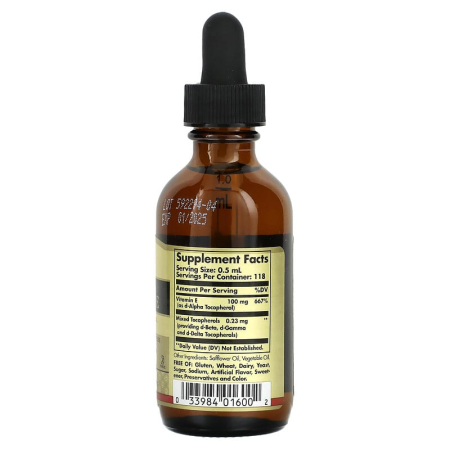 Витамин Е, смесь токоферолов, Liquid Vitamin E, Solgar, жидкость, 59 мл
