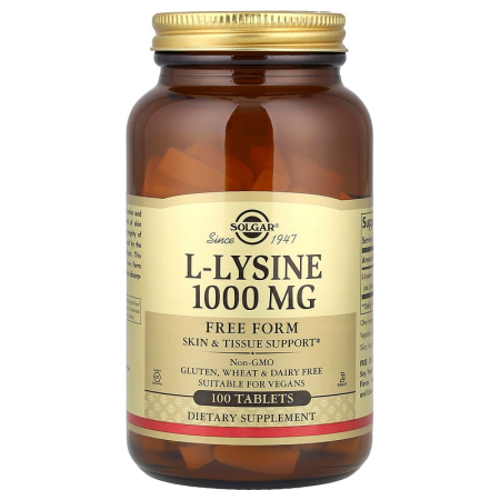 L-лізин, L-Lysine, Solgar, вільна форма, 1000 мг, 100 таблеток