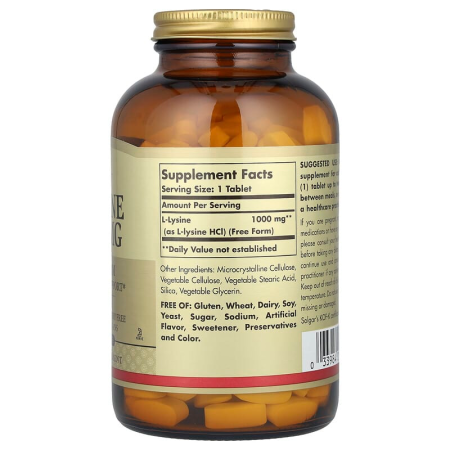 L-лизин, L-Lysine, Solgar, свободная форма, 1000 мг, 250 таблеток