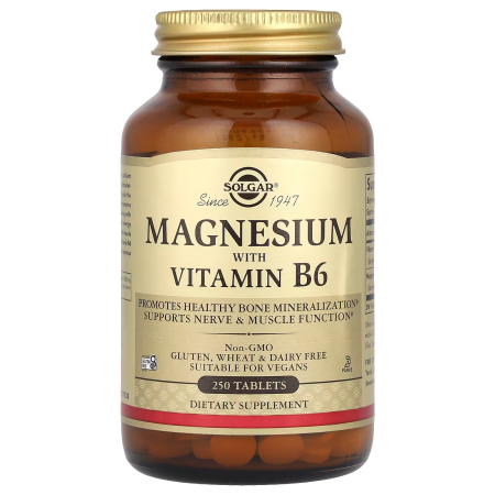 Магний с витамином В6, Magnesium Vitamin B6, Solgar, 250 таблеток