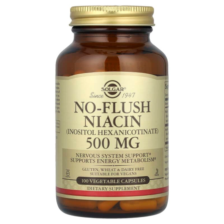 Ниацин, не вызывающий покраснения, No-Flush Niacin, Solgar, 500 мг, 100 растительных капсул