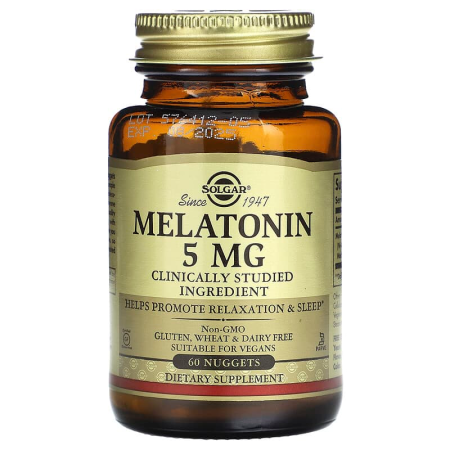 Мелатонін, Melatonin, Solgar, 5 мг, 60 жувальних таблеток
