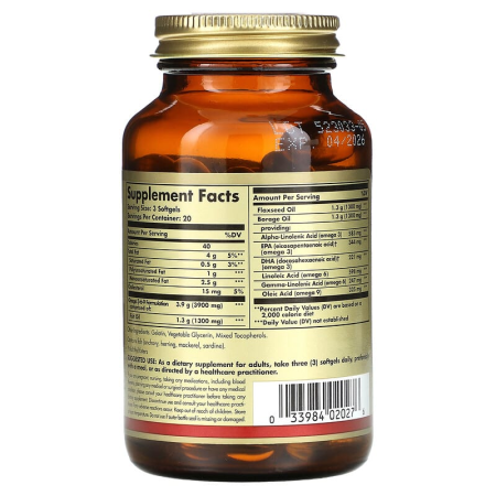 Омега 3-6-9, Omega 3-6-9, Solgar, 1300 мг, 60 гелевых капсул 