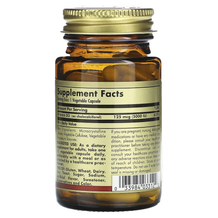 Вітамін D3, Vitamin D3, Solgar, 125 мкг (5000 МО), 60 вегетаріанських капсул