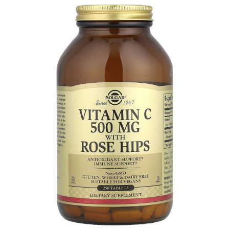 Вітамін С із шипшиною, Vitamin C With Rose Hips, Solgar, 500 мг, 250 веганських таблеток