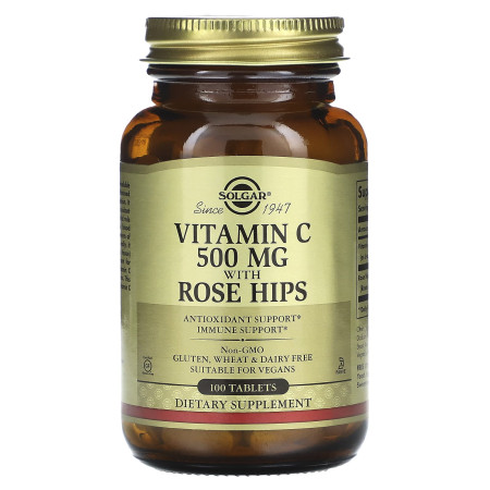 Вітамін С із шипшиною, Vitamin C, Solgar, 500 мг, 100 веганських таблеток