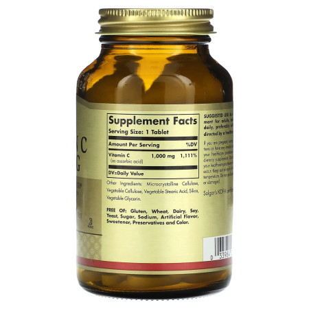 Витамин С, Vitamin C, Solgar, 1000 мг, 90 веганских таблеток