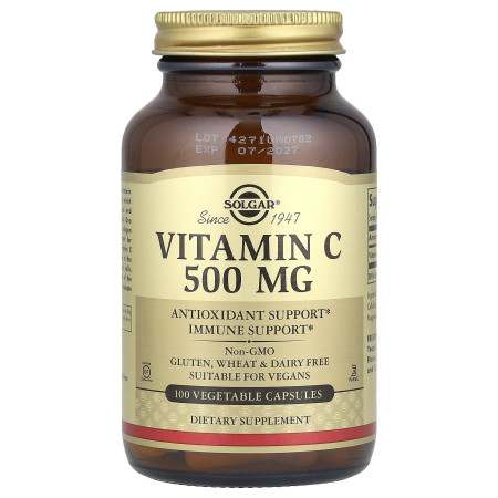 Вітамін С, Vitamin C, Solgar, 500 мг, 100 веганських капсул