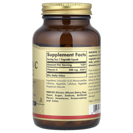 Вітамін С, Vitamin C, Solgar, 500 мг, 100 веганських капсул