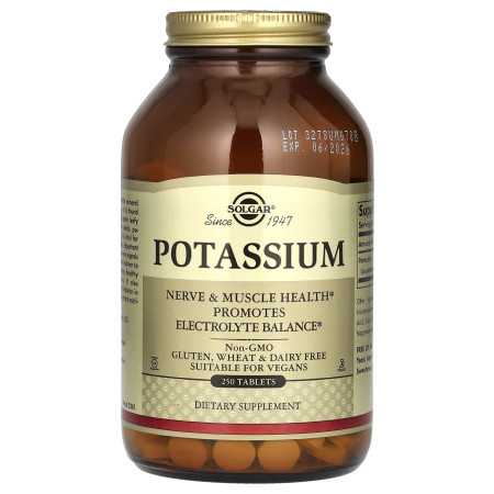 Калій, Potassium, Solgar, 250 веганських таблеток (99 мг на таблетку)