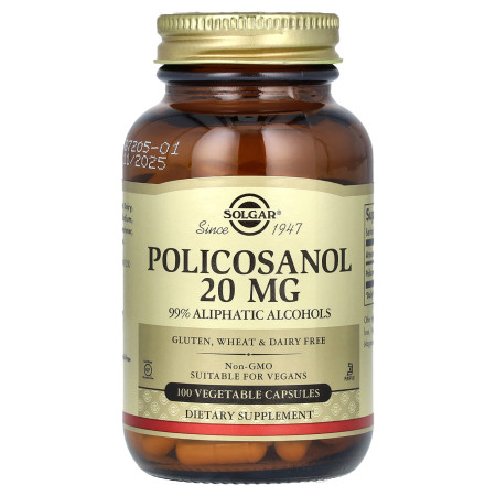 Поликозанол, Policosanol, Solgar, 20 мг, 100 веганских капсул