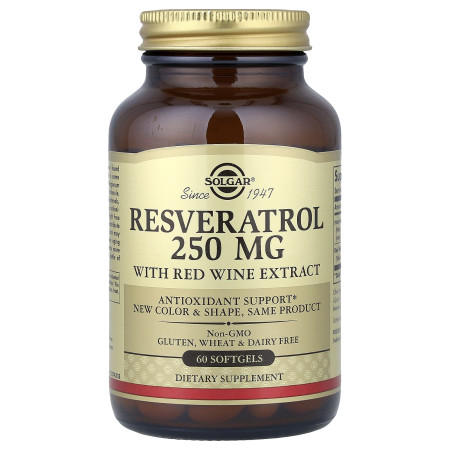 Ресвератрол, Resveratrol, Solgar, 250 мг, 60 гелевых капсул