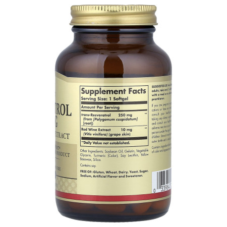 Ресвератрол, Resveratrol, Solgar, 250 мг, 60 гелевих капсул