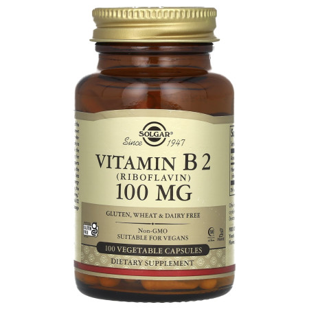 Рибофлавін (вітамін В2), Vitamin B2, Solgar, 100 мг, 100 веганських капсул