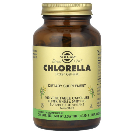 Хлорелла, Chlorella, Solgar, сломанные клеточные стенки, 100 веганских капсул (520 мг в капсуле)