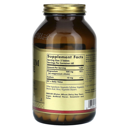 Магний цитрат, Magnesium Citrate, Solgar, 120 таблеток