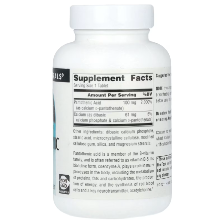 Пантотеновая кислота, Pantothenic Acid, Source Naturals, 100 мг, 250 таблеток