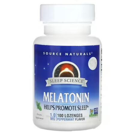 Мелатонін, Melatonin, Source Naturals, м'ята, 1 мг, 100 льодяників