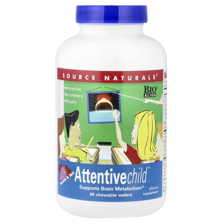 Внимательный ребенок, Attentive Child, Source Naturals, вкус сладкий, 60 жевательных вафель