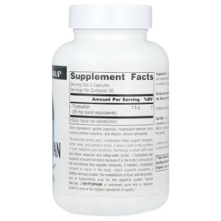 Триптофан, L-Tryptophan, Source Naturals, 500 мг, 60 капсул