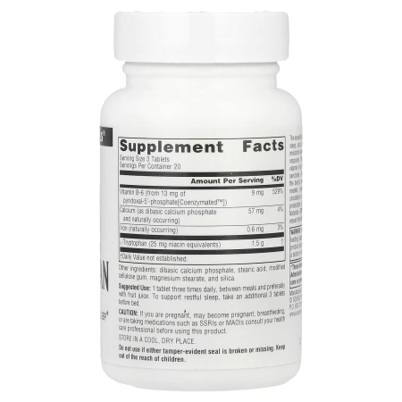 L-триптофан с коэнзимом B6, L-Tryptophan with Coenzym B-6, Source Naturals, 500 мг, 60 таблеток