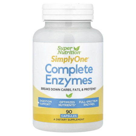 Травні ферменти, Complete Enzymes, Super Nutrition, SimplyOne®, з бетаїном гідрохлоридом, екстрактом бичачої жовчі, ферментами повного спектру та бромелайном, 90 капсул