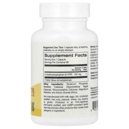 5-гидрокситриптофан, 5-HTP, Super Nutrition, 100 мг, 60 вегетарианских капсул