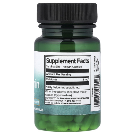 Мелатонін, Melatonin, Swanson, 3 мг, 60 капсул