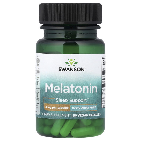 Мелатонін, Melatonin, Swanson, 3 мг, 60 капсул