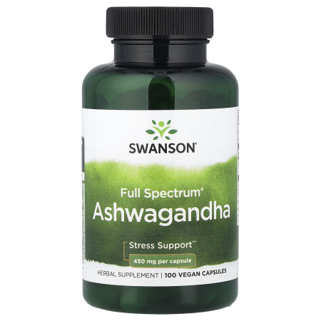 Ашвагандха, Ashwagandha, Swanson, Full Spectrum, 450 мг, 100 веганських капсул (450 мг на капсулу)