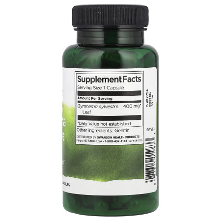 Джимнема Сильвестра, Gymnema Sylvestre Leaf, Swanson, 400 мг, 100 капсул