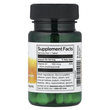Витамин K1, Vitamin K1, Swanson, 100 мкг, 100 таблеток