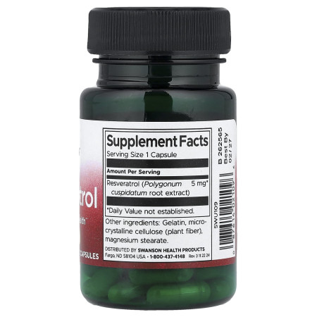 Ресвератрол, Resveratrol, Swanson, 5 мг, 60 капсул