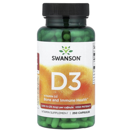 Вітамін D-3, Vitamin D-3, Swanson, 1000 МО (25 мкг), високоефективний, 250 капсул