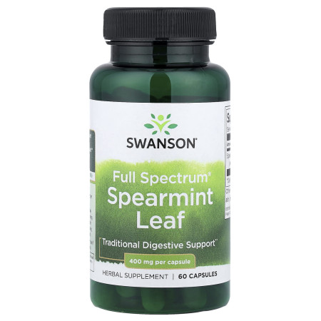 М'ята перцева, Spearmint, Swanson, лист, повний спектр, 400 мг, 60 капсул