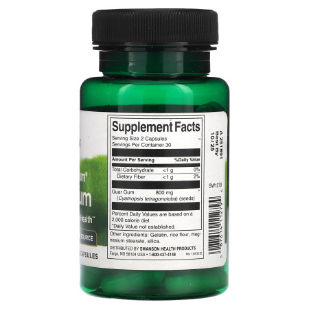 Гуарова камедь, Guar Gum, Swanson, повного спектру, 400 мг, 60 капсул
